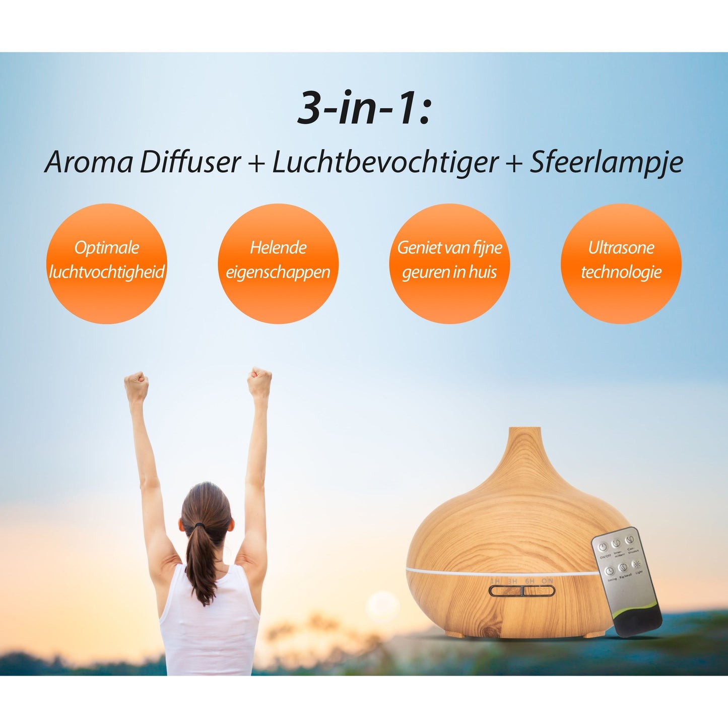 Qi Flow Pro - Licht Hout - Aroma Diffuser