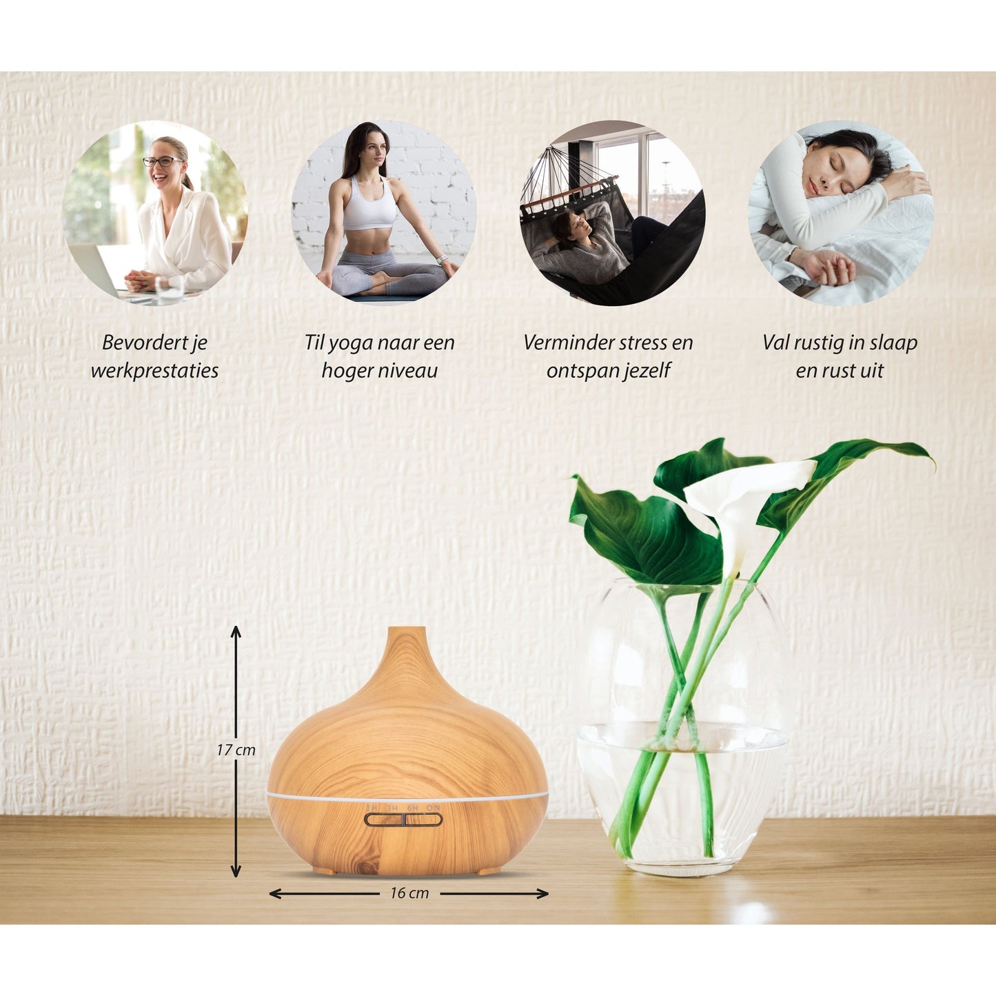 Qi Flow Pro - Licht Hout - Aroma Diffuser