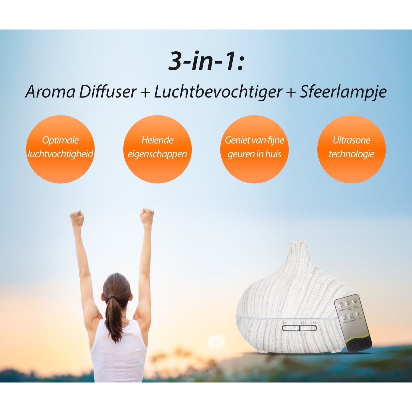 Qi Flow Pro - Wit Hout - Aroma Diffuser