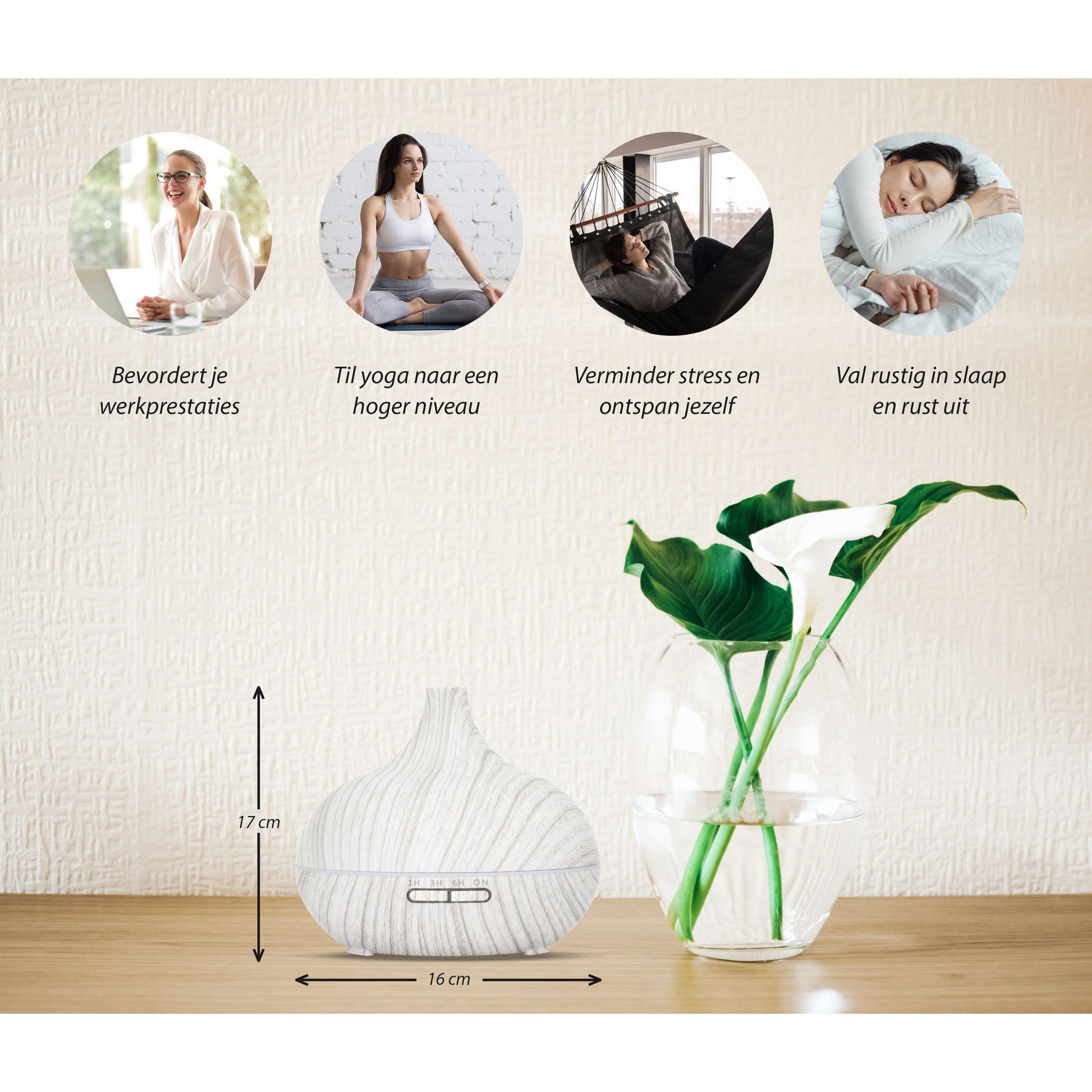 Qi Flow Pro - Wit Hout - Aroma Diffuser